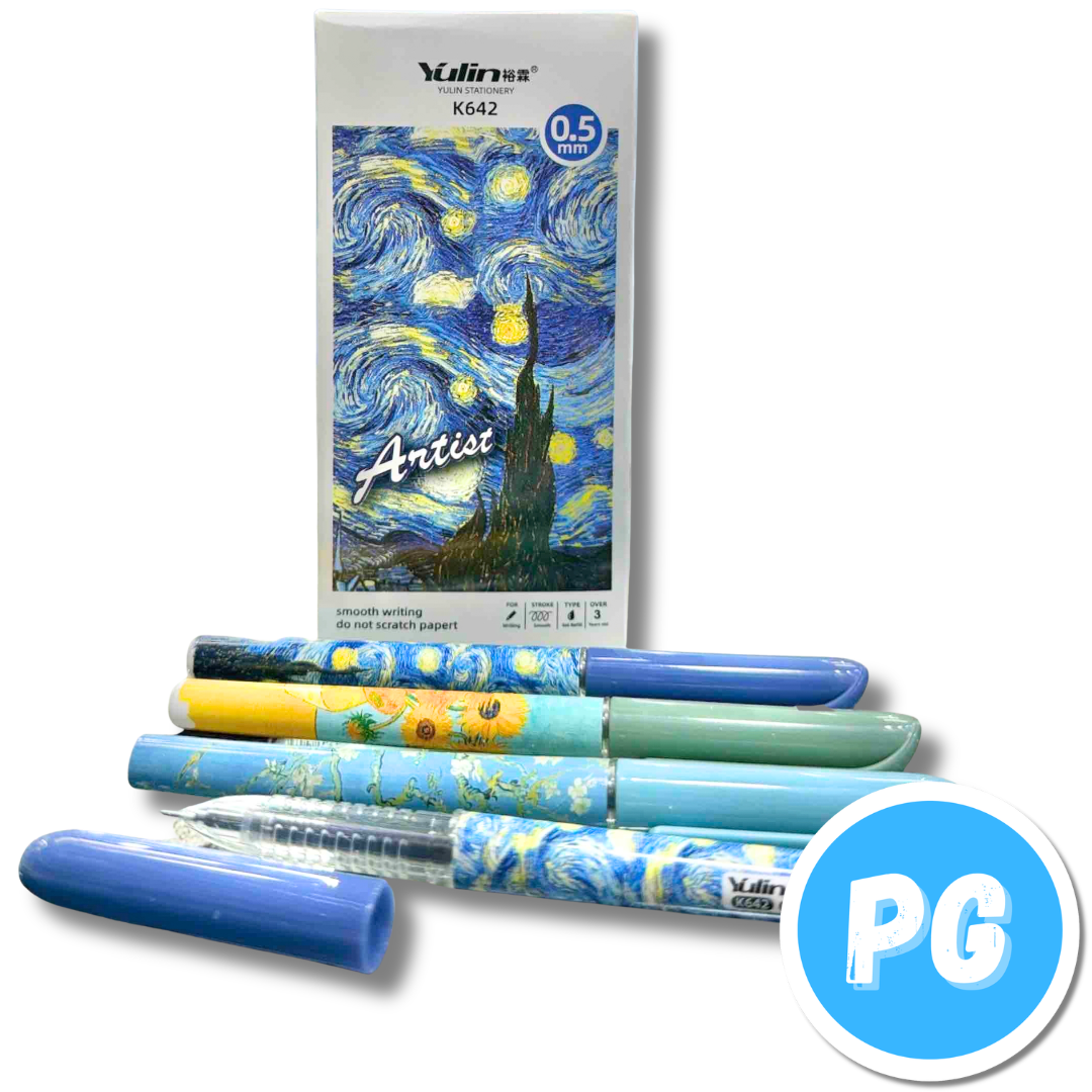 Caja Esfero Kawai 0.5mm Gel x12 Unds Tapa Negro Vangogh