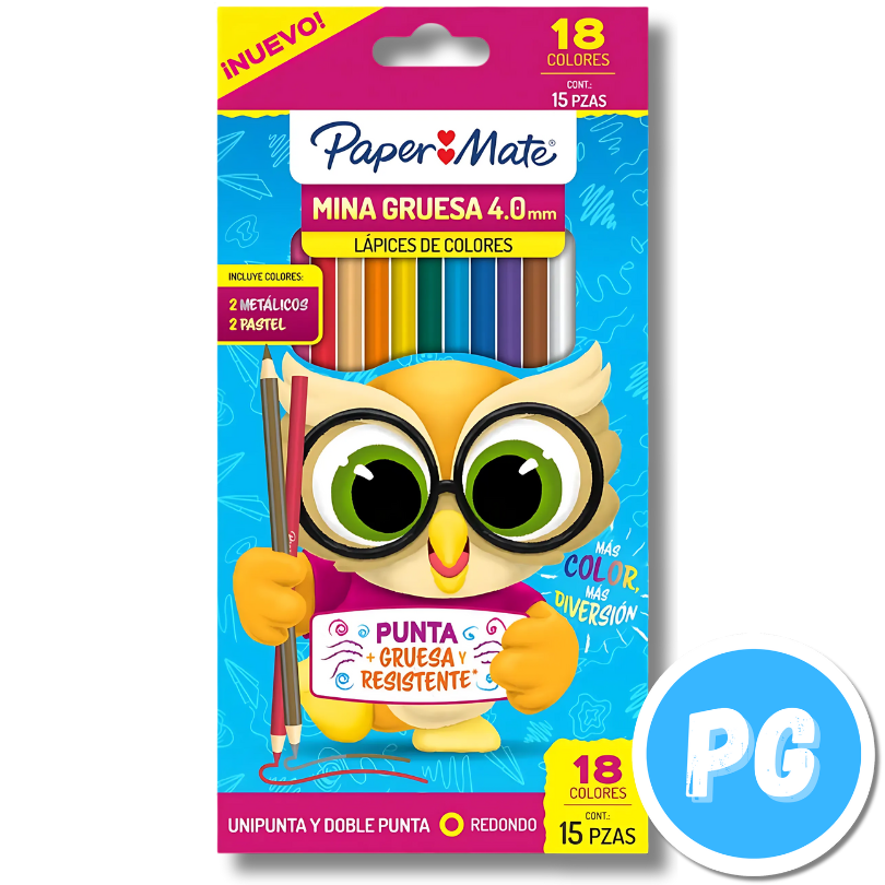 Caja Lapices De Colores Paper Mate X15 Unds Unipunta (18 Colores)