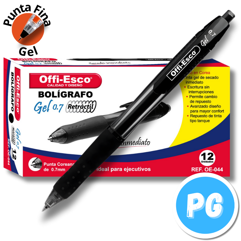 Esfero Offiesco 0.7mm Gel Retractil Negro 044 Ergonomico