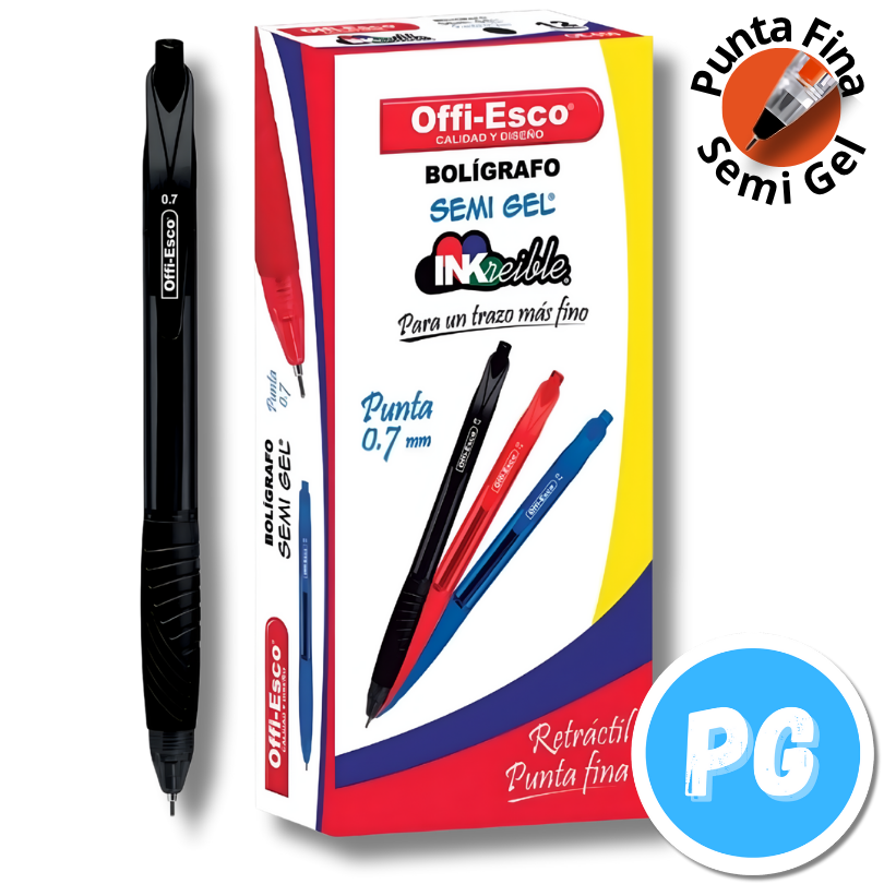 Esfero Offiesco 0.7mm Semigel Retractil Negro 050 Ergonomico
