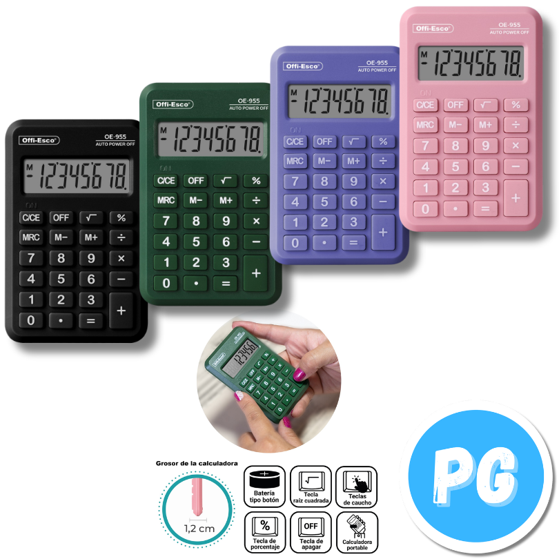 Calculadora Offiesco Bolsillo Pequeña 8 Digitos Rosada 10x7 Centimetros 955