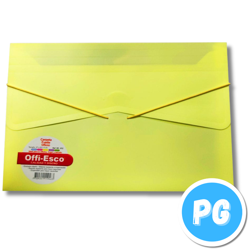 Carpeta Plastica Sobre Oficio con Cauchos Amarillo