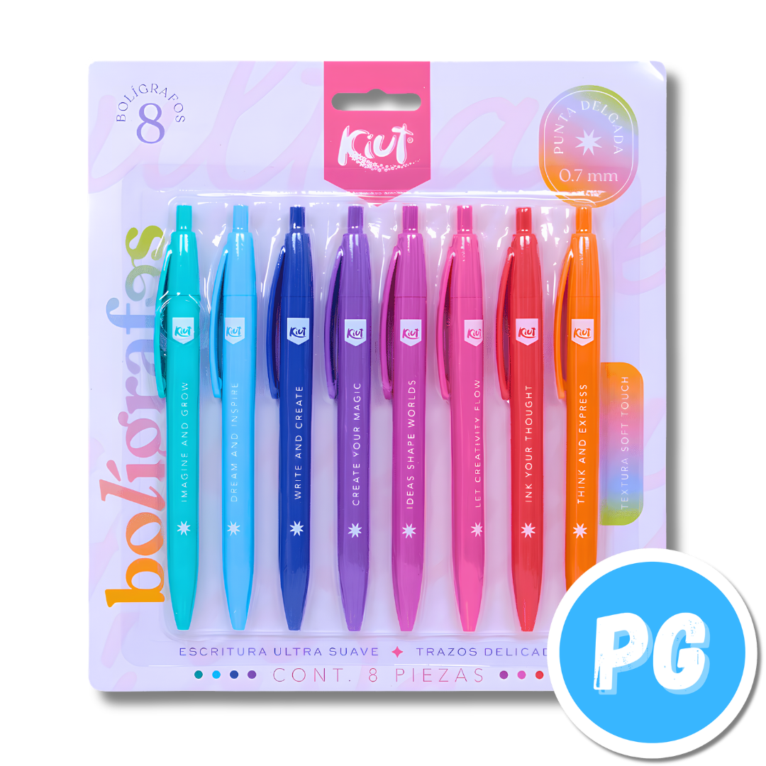 Paquete Esfero Kiut 0.7mm Gel x8 Unds Retractil Surtido
