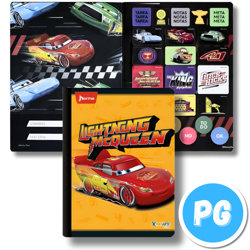 Cuaderno Cosido 100 Hojas Norma Cars Disney Cuadros