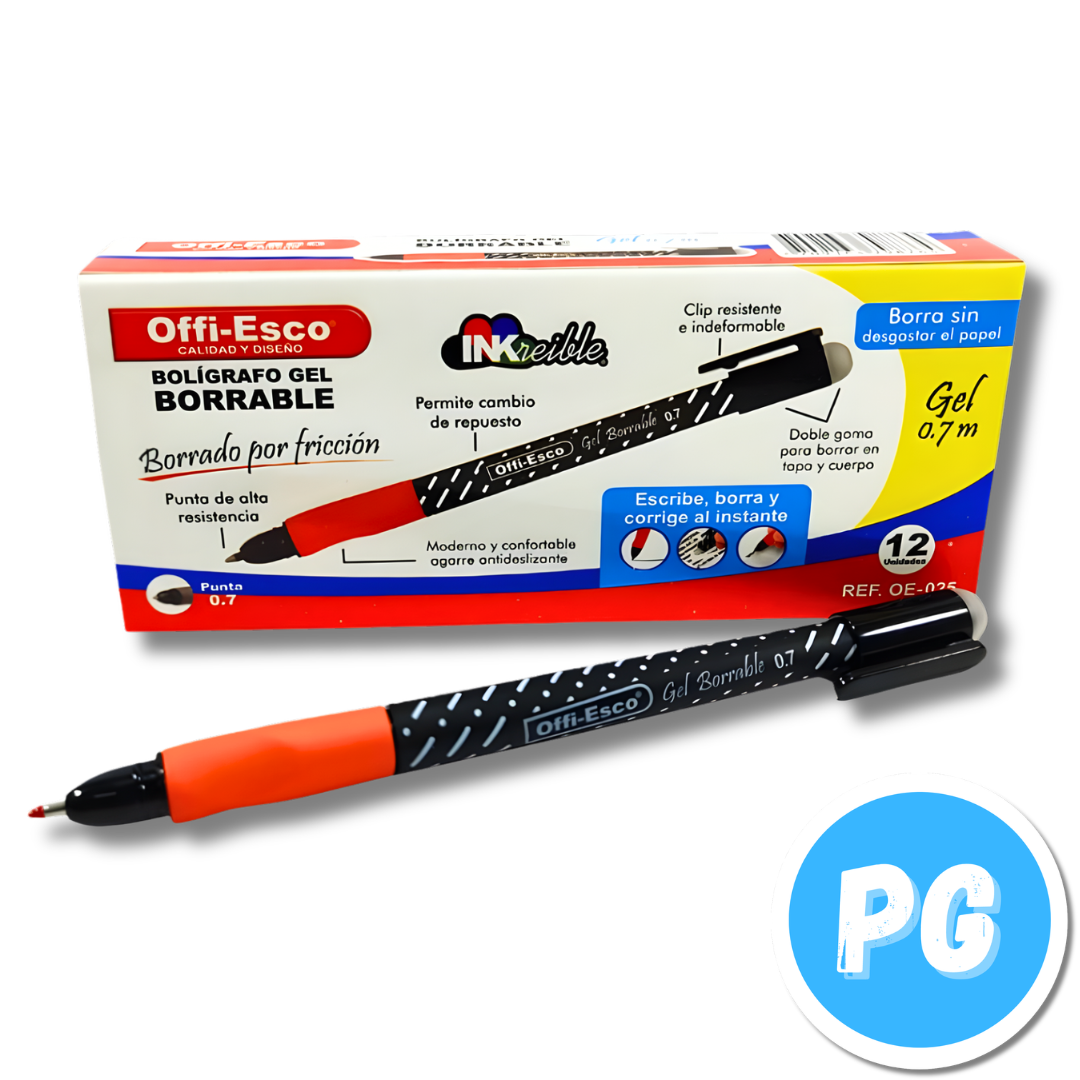 Esfero Offiesco Gel 0.7mm Borrable Negro De Tapa Ref Oe 025