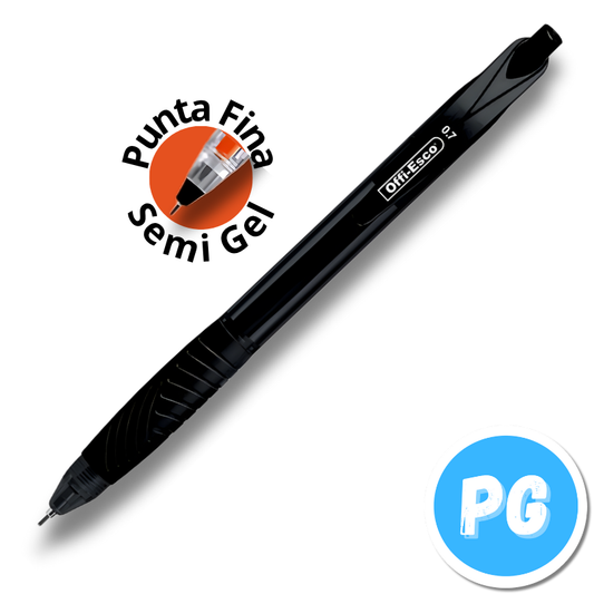 Caja Esfero Offiesco 0.7Mm Semigel X12 Unds Retractil Negro 050 Ergonomico