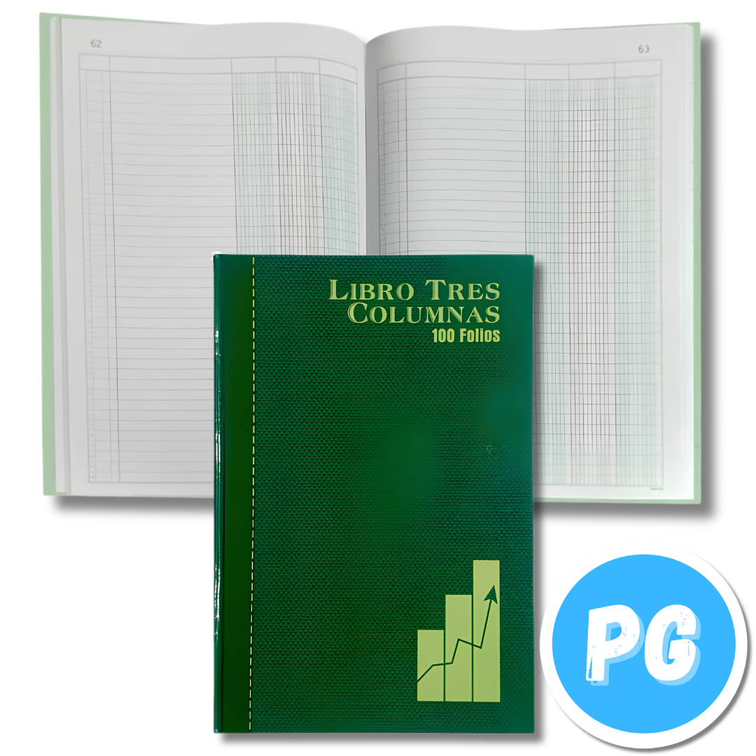 Libro Contabilidad 3 Colunnas 100 Folios Grande Pasta Dura