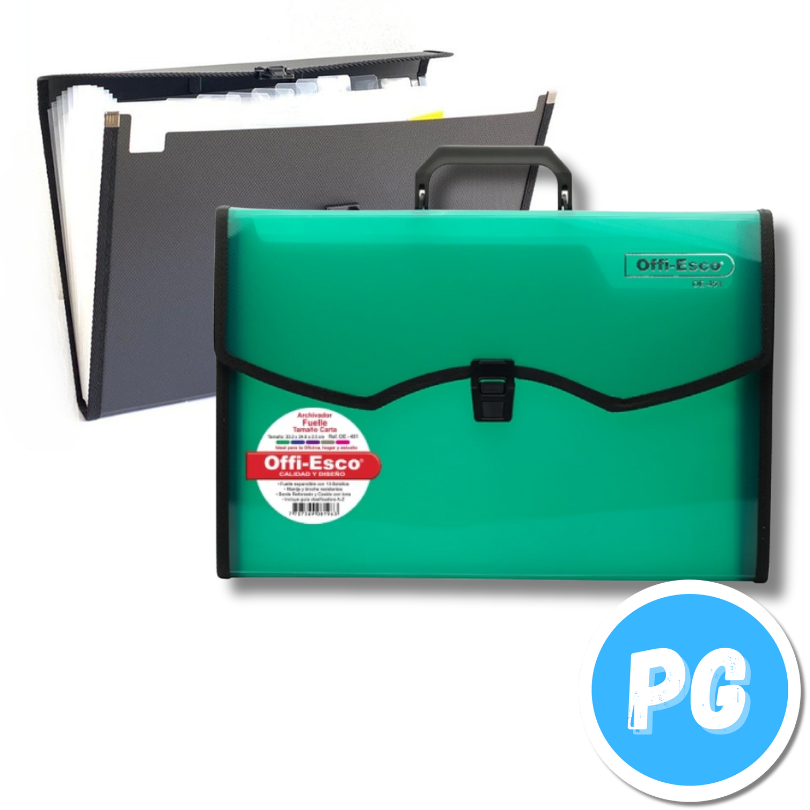 Maletin Plastico Offiesco 13 Bolsillos Carta Verde