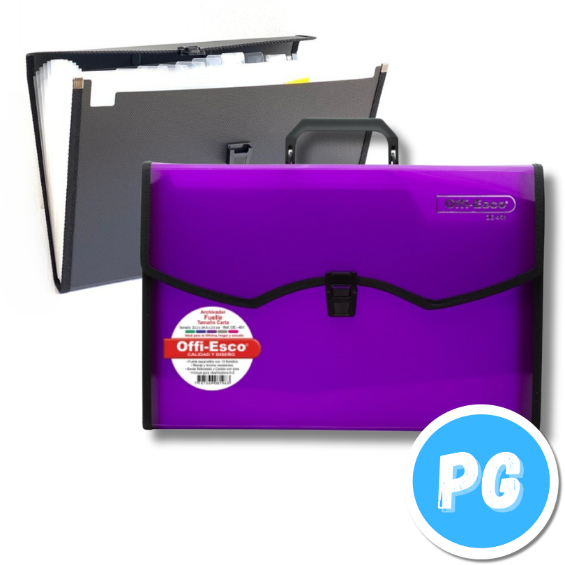 Maletin Plastico Offiesco 13 Bolsillos Carta Morada