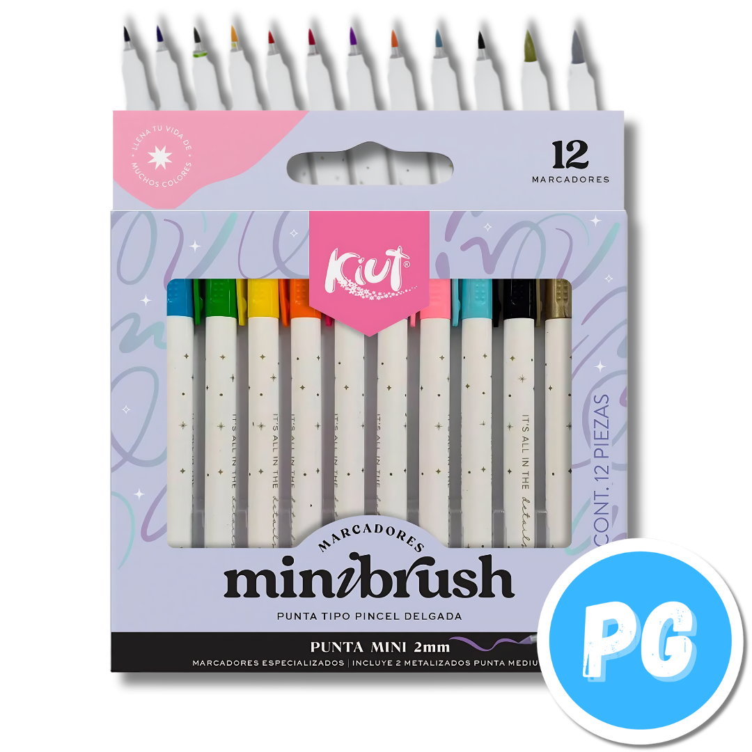 Paquete Marcador Kiut Punta Pincel Delgada x12 Unds Surtido Mini Brush