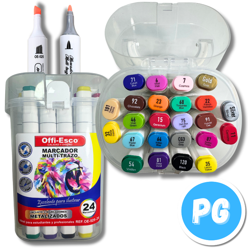 Caja Marcador Offiesco Multitrazo X24 Doble Punta (punta Fina Y Biselada) A Base De Alcohol Oe 525 24