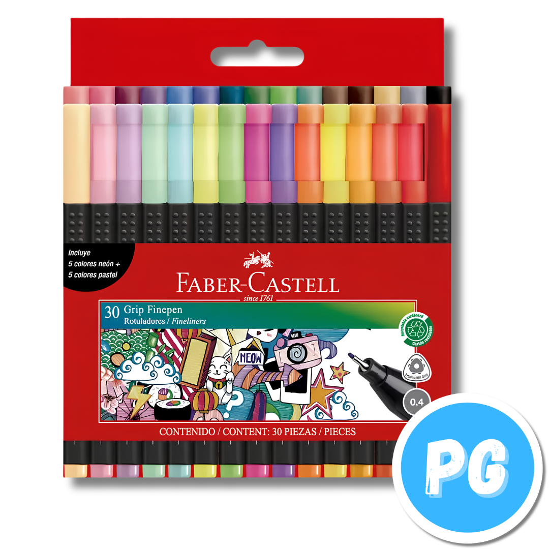 Paquete Micropunta Faber Castell 0.4mm Grip x30 Unds Surtido