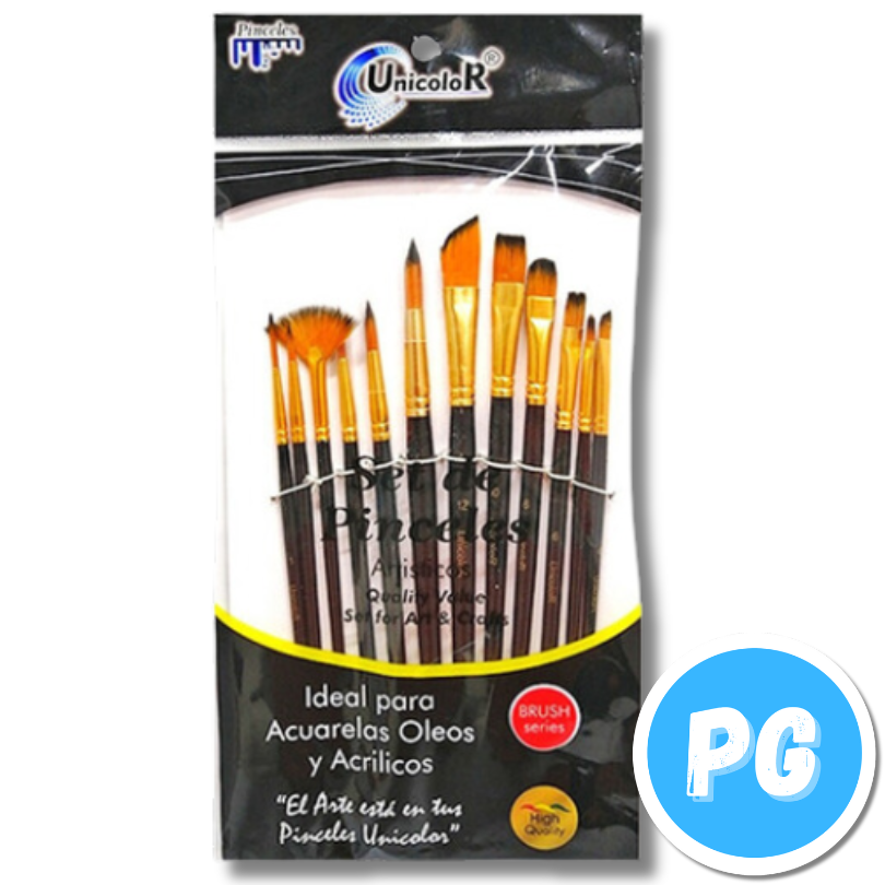 Paquete Pincel Sintetico Unicolor x12 Unds Surtido Ref 1950