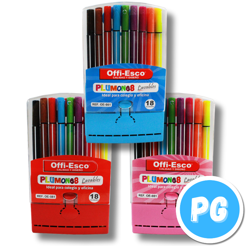 Caja Plumon Offiesco Lavable X18 Surtidos