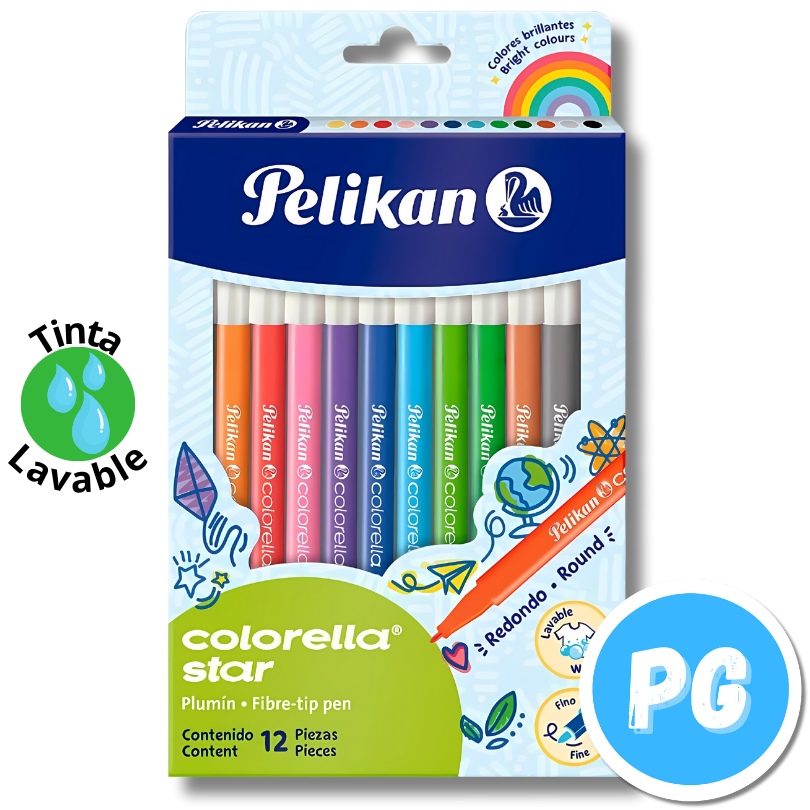 Caja Plumon Pelikan Colorella Star X12 Unds Lavables