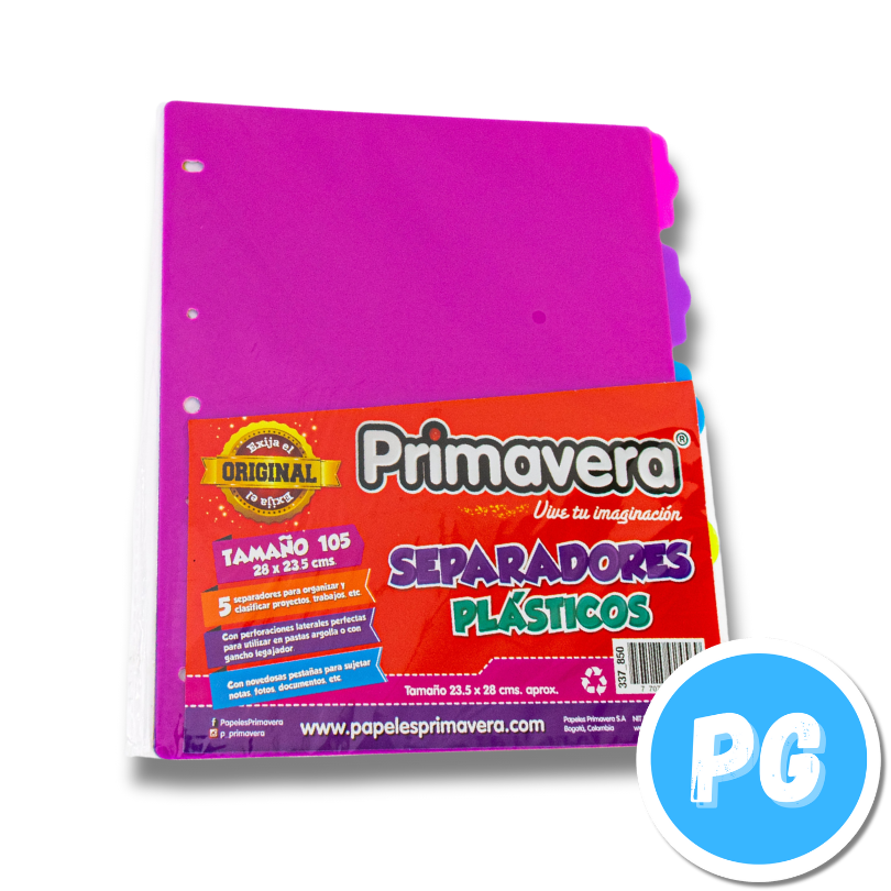 Paquete Separador Primavera Plastico X5 Colores Carta Neon Mujer