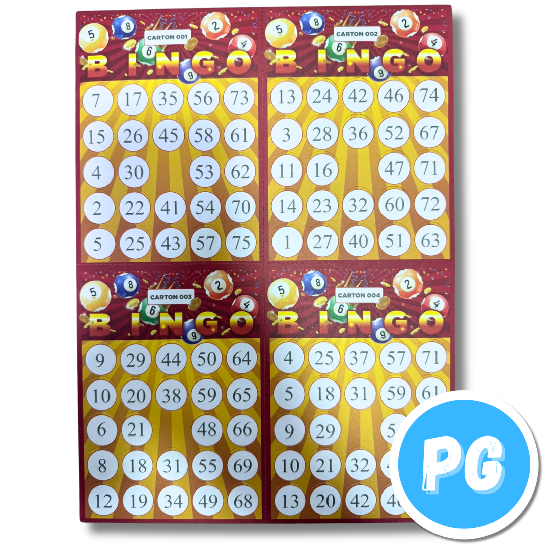 Paquete De Cartones De Bingo X100 Unds Bazar (34x25 Centimetros Hoja x4)