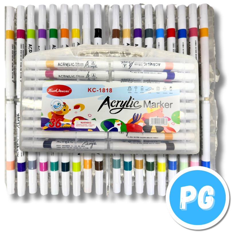 Paquete Marcador Acrilico Touch X36 Unds Doblepunta (punta Fina Y Pincel) Marca En Piedras, Vidrio, Plastico, Ropa, Papel Ceramica Y Madera