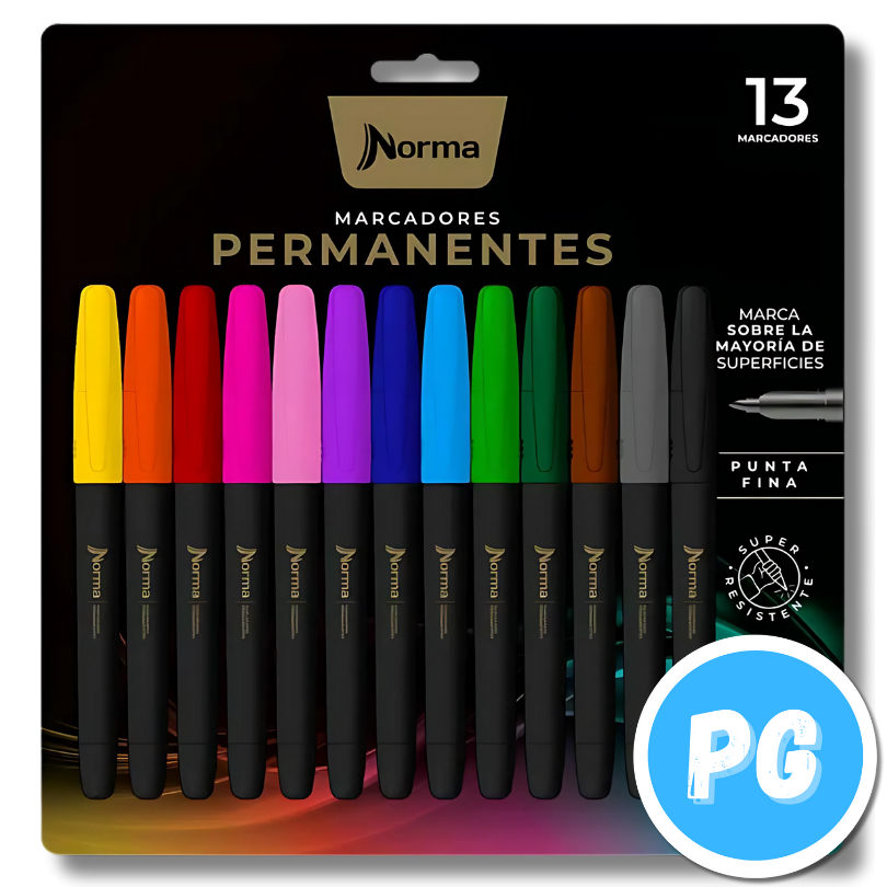 Paquete Marcador Norma Punta Fina X13 Unds Surtido