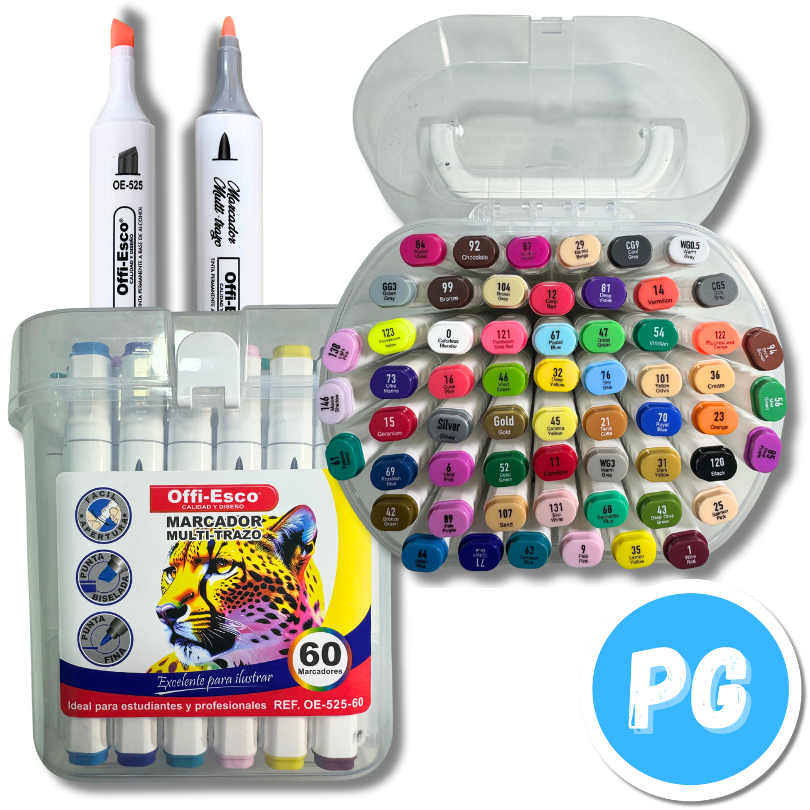 Caja Marcador Offiesco Multitrazo X60 Doble Punta (punta Fina Y Biselada) A Base De Alcohol Oe 525 60