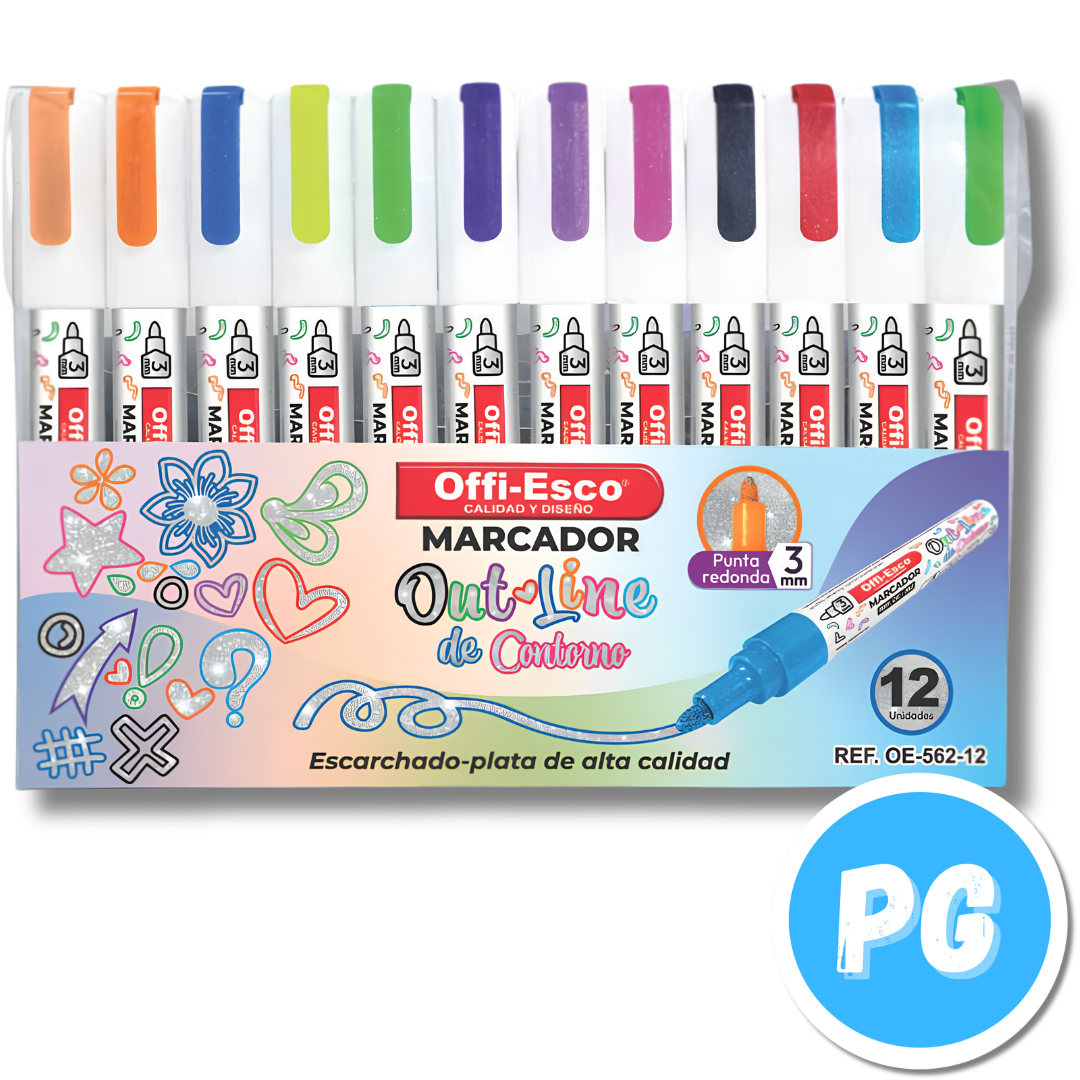 Paquete Marcador Offiesco Outline (Delineador) Escarchado OE-562 X12 Unds Surtido
