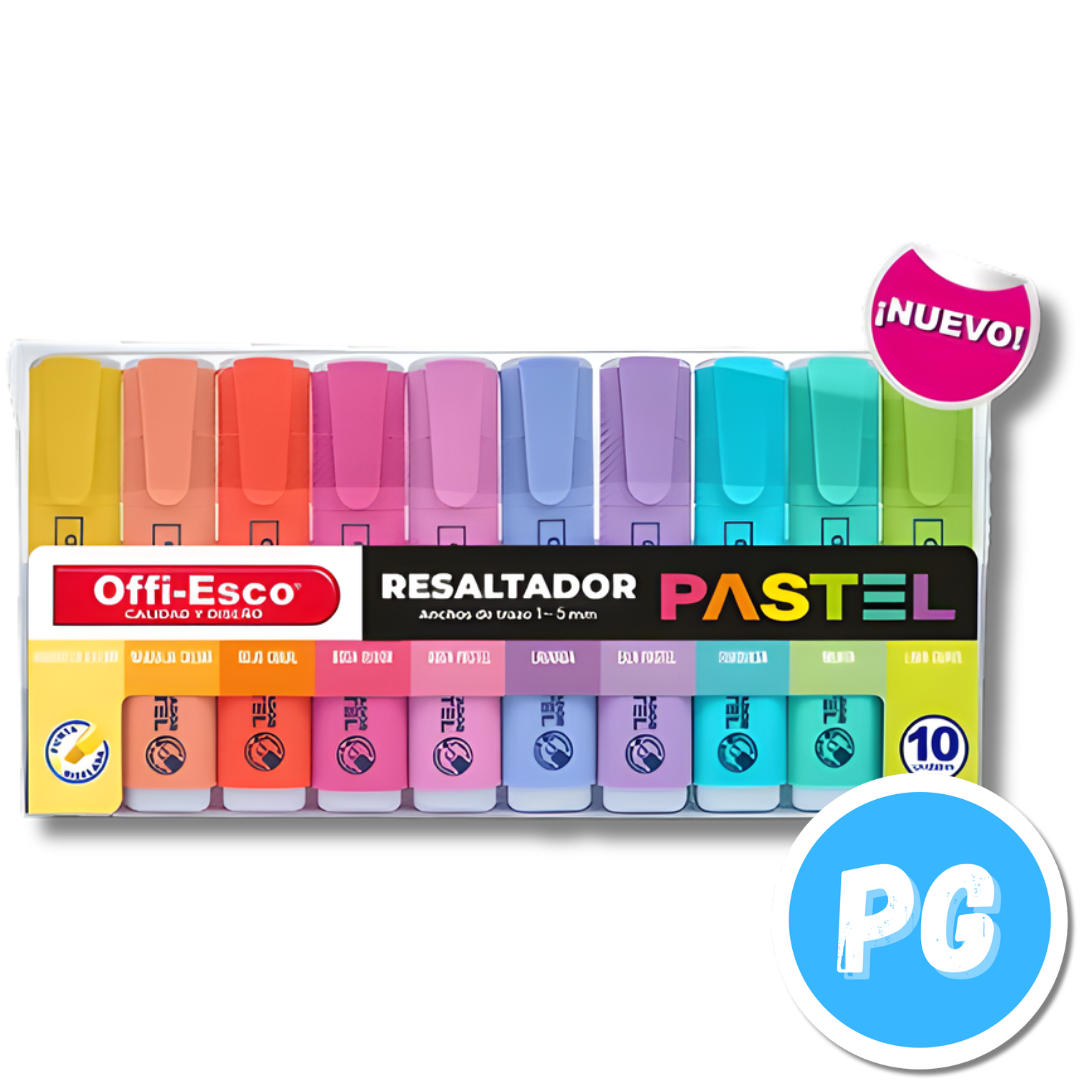 Paquete Resaltador Offiesco 534 X10 Unds Tonos Pastel