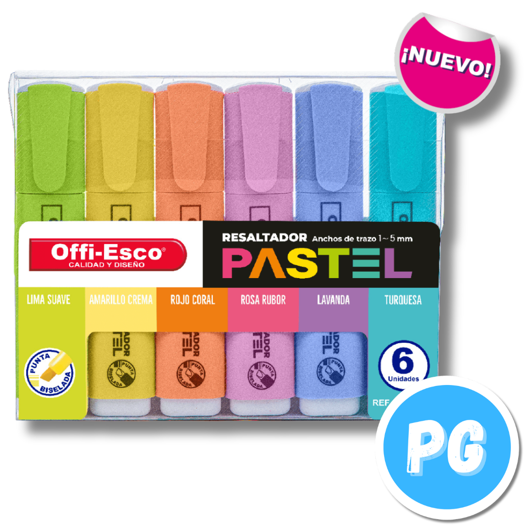 Paquete Resaltador Offiesco 534 X6 Unds Tonos Pastel