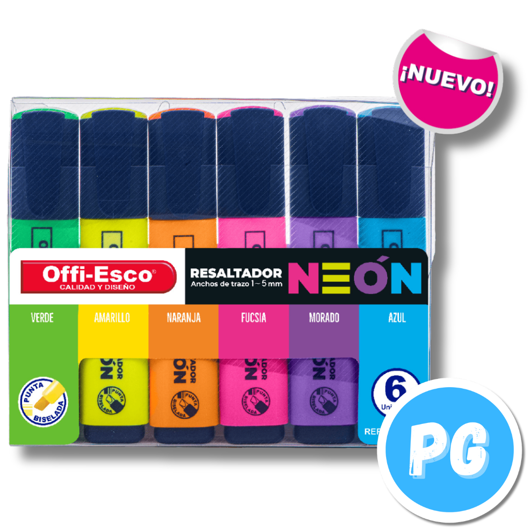 Paquete Resaltador Offiesco 534 X6 Unds Tonos Neon