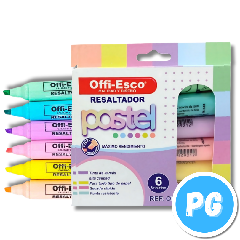 Caja Resaltador Offi Esco 540 x6 Unds Surtido Tonos Pastel