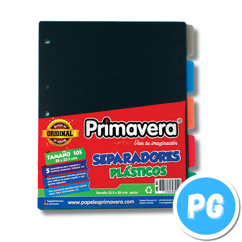 Paquete Separador Primavera Plastico X5 Colores Carta Neon Hombre