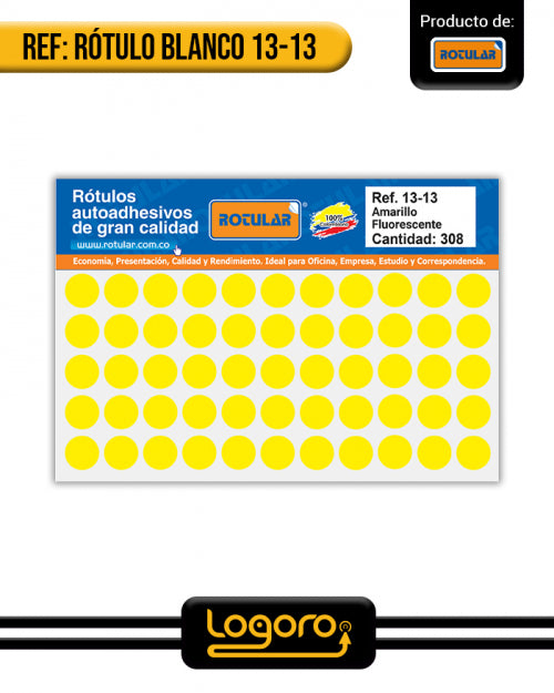 Paquete De Sticker Circular Adhesivo 13x13mm X308 Unds Amarillo Fluorecente- Rotulos
