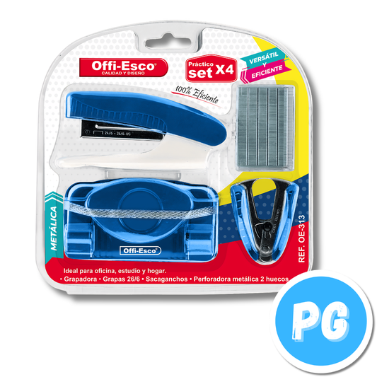 Set Escritorio Offiesco OE-313 Cosedora, Perforadora 2 Huecos Sacaganchos & Ganchos