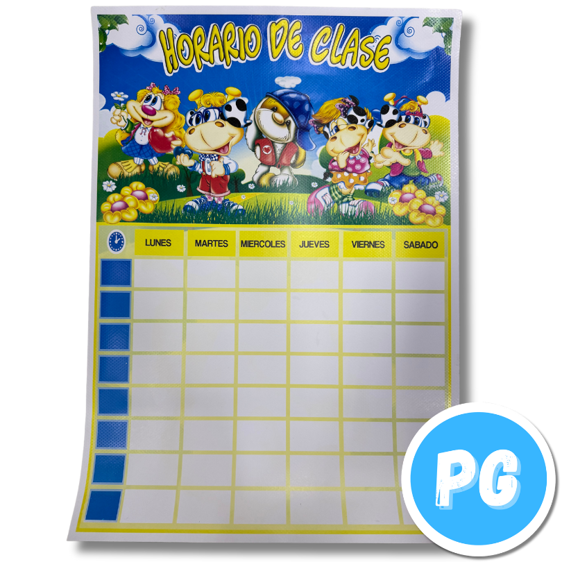 Afiche Medio Pliego Didactico Horario De Clases Escolar Vertical - Se Envia Un Motivo Aleatorio