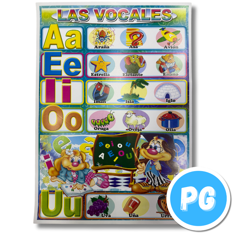 Afiche Medio Pliego Didactico Las Vocales Vertical - Se Envia Un Motivo Aleatorio