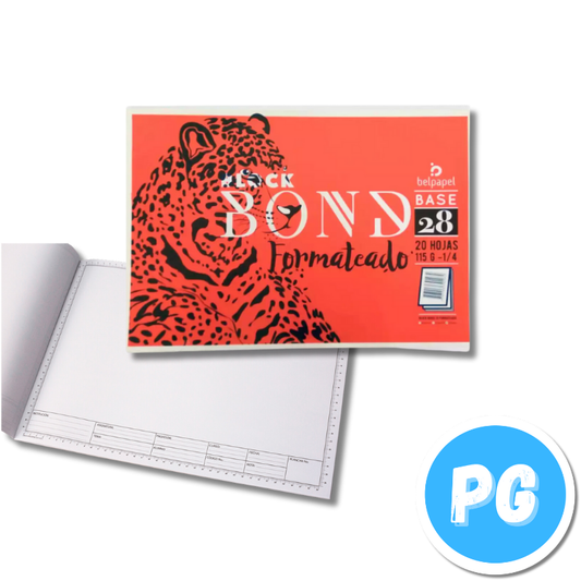 Block Papel Bond 28 En Octavos Con Formato Horizontal X20 Hojas