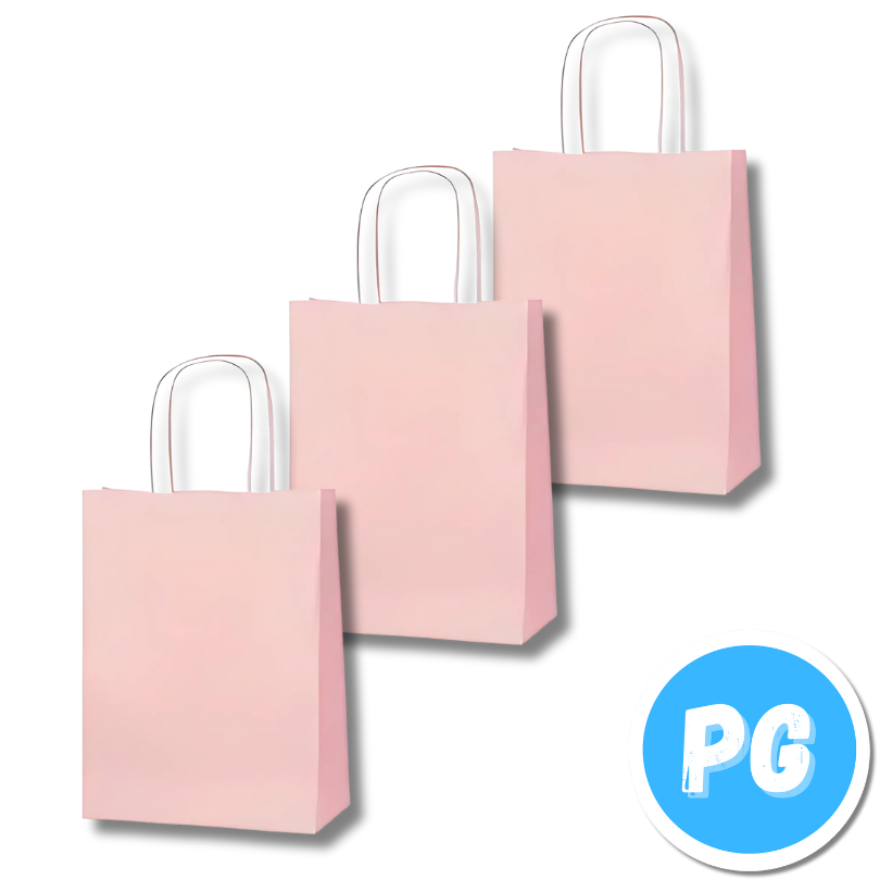 Paquete Bolsa Papel Kraft X12 Unds Rosada Pastel 12x15 Centimetros
