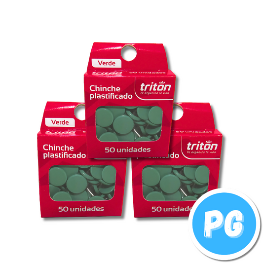 Caja De Chinches Triton Plastificados X50 Unds Verde Para Tablero De Corcho