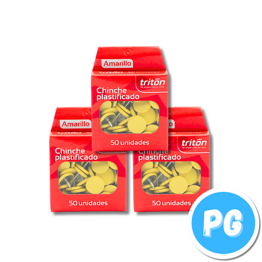 Caja De Chinches Triton Plastificados X50 Unds Amarillo Para Tablero De Corcho