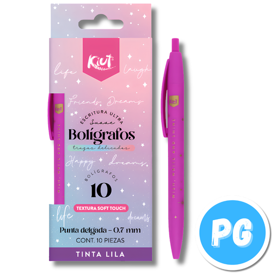 Caja Esfero Kiut 0.7mm Gel x10 Unds Retractil Lila