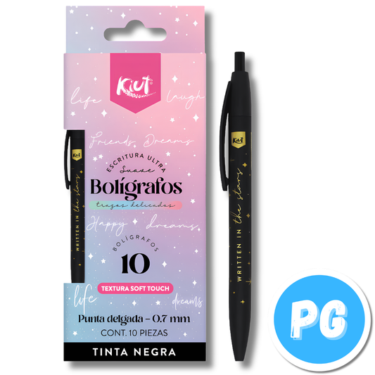 Caja Esfero Kiut 0.7mm Gel x10 Unds Retractil Negro