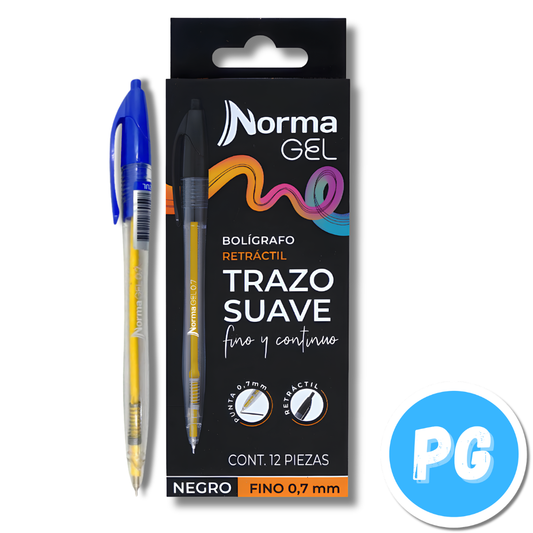 Caja Esfero Norma 0.7mm Gel x12 Unds Retractil Azul Rey