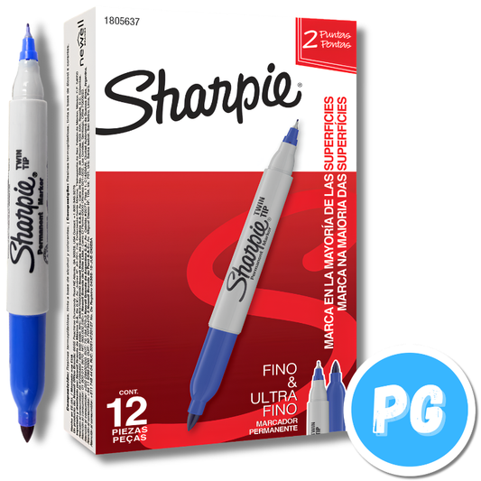 Caja Marcador Sharpie Doblepunta (Punta Fina y Micropunta/Ultra Fina) x12 Unds Azul Rey