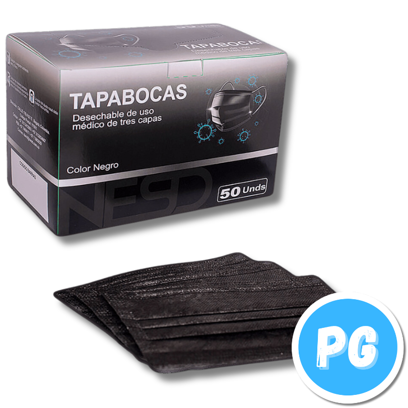 Caja De Tapabocas Desechables X50 Unidades Negros Adulto (cada Uno Con Empaque Individual)