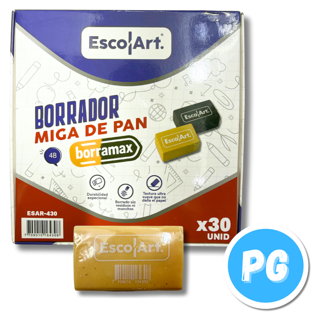 Caja Borrador Miga Pan Escolart X30 Unds Cafe Sin Manchas
