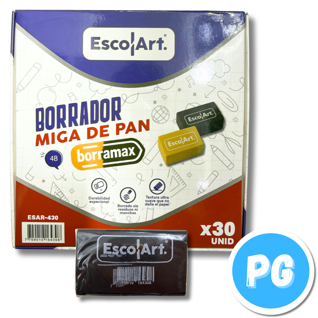 Caja Borrador Miga Pan Escolart X30 Unds Negro Sin Manchas