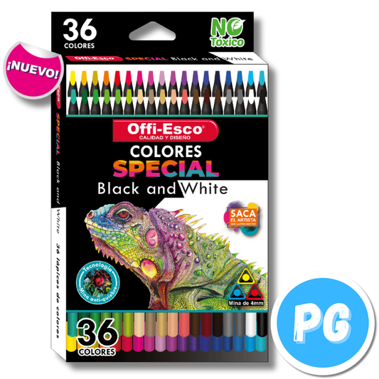 Caja Lapices De Colores Offi Esco 4mm X36 Unds Unipunta  Black And White OE 133