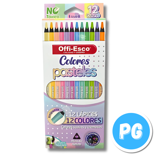 Caja Lápices Colores Offi Esco X12 Unds Tonos Pastel Unipunta