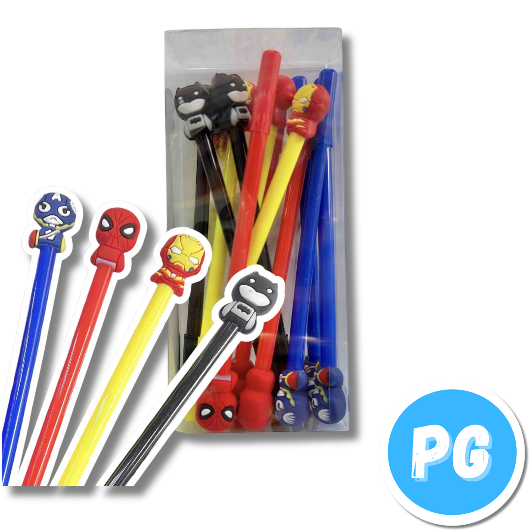 Caja Esfero Muñecos x12 Unds Tapa Negro Super Heroes Surtido