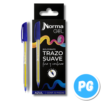 Caja Esfero Norma 0.7mm Gel x12 Unds Tapa Azul Rey