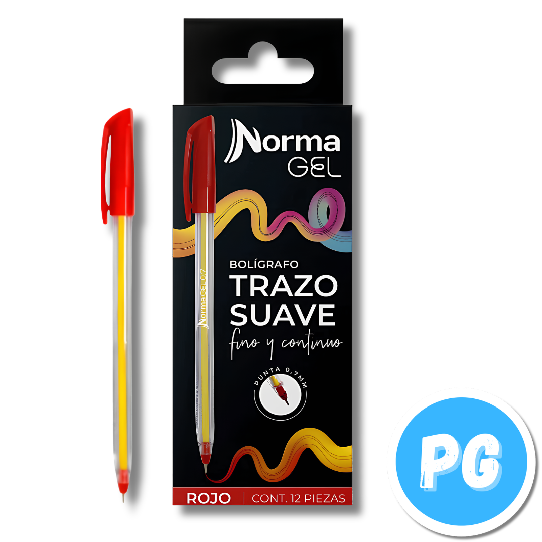 Caja Esfero Norma 0.7mm Gel x12 Unds Tapa Rojo
